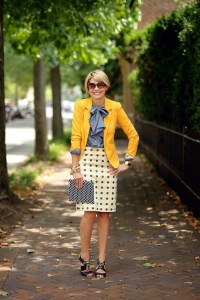 yellow jacket polka dot skirt